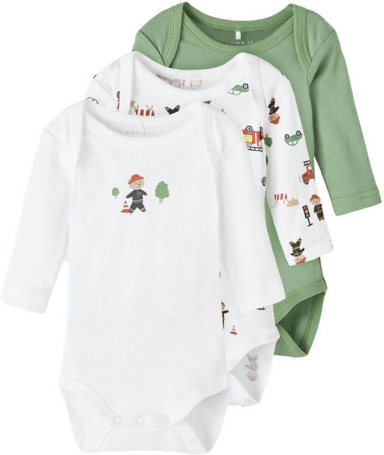 Name it BABY romper NBMBODY set van 3 firefighter groen wit Jongens Katoen (biologisch) Ronde hals 62 - Foto 4