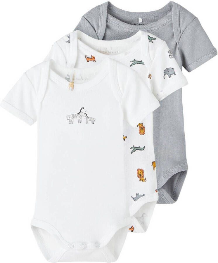 Name it BABY romper NBNBODY set van 3 grijs wit Jongens Stretchkatoen (duurzaam) Ronde hals 50