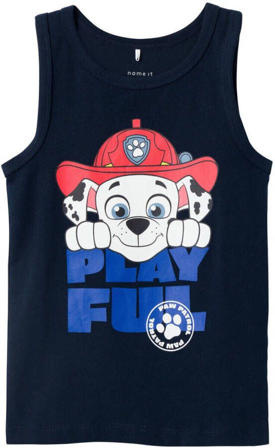 Name it MINI Paw Patrol tanktop NMMJABIL met printopdruk donkerblauw Singlet Jongens Stretchkatoen Ronde hals 122 128