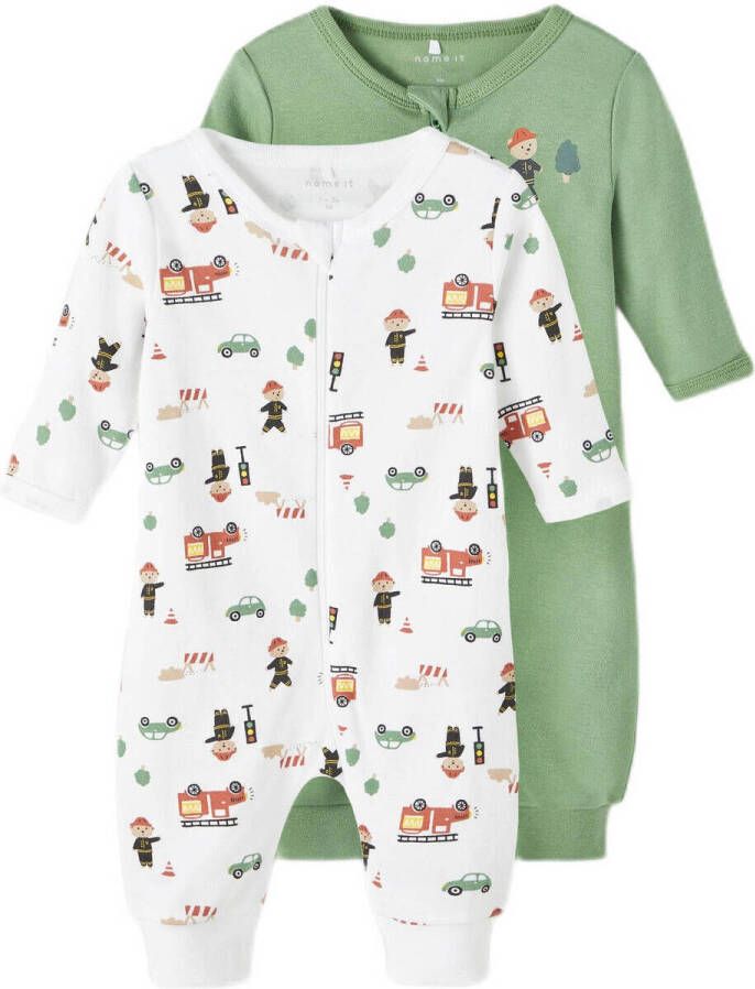 Name it BABY boxpak set van 2 firefighter groen wit Jongens Katoen (biologisch) Ronde hals 92