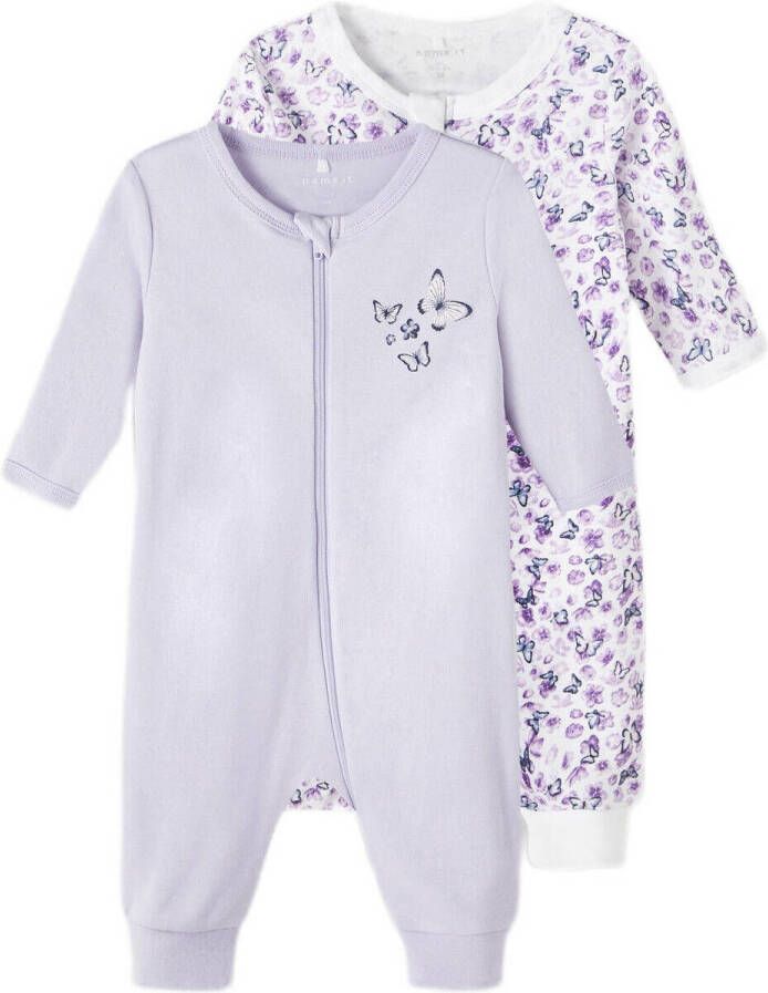 Name it BABY boxpak NBFNIGHTSUIT set van 2 lila wit Paars Meisjes Katoen (biologisch) Ronde hals 92
