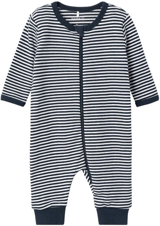 Name it BABY gestreepte baby pyjama NBNNIGHTSUIT donkerblauw Onesie Jongens Katoen Ronde hals 104
