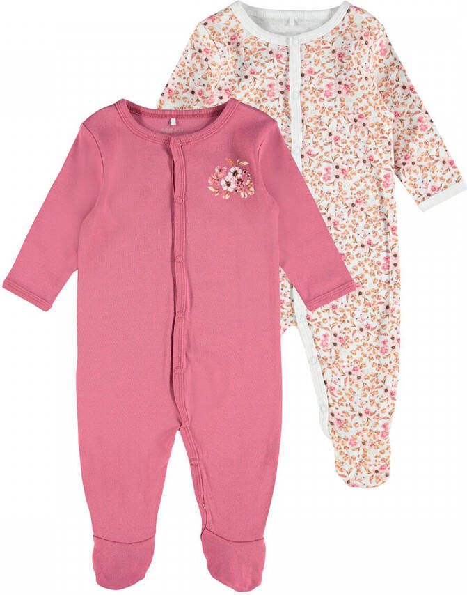 Name it BABY pyjama NBFNIGHTSUIT set van 2 Onesie Rood Meisjes Katoen Ronde hals 50