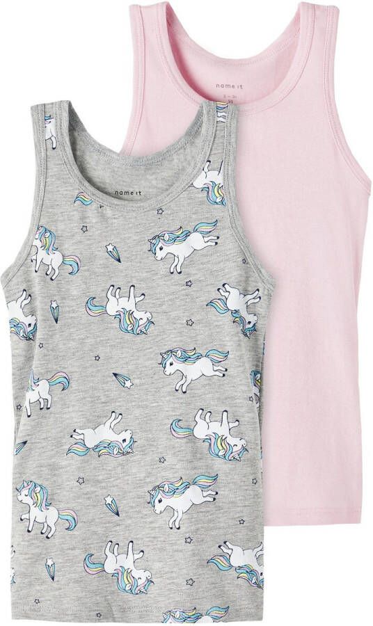 Name it MINI hemd NMFTANK TOP set van 2 grijs melange roze Meisjes Stretchkatoen Ronde hals 110