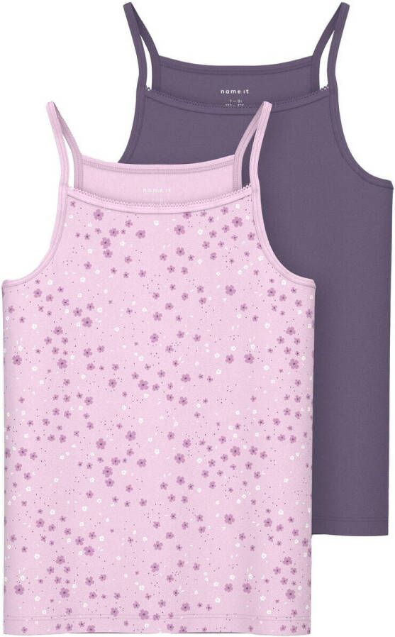 Name it KIDS singlet NKFSTRAP TOP set van 2 roze paars Hemd Meisjes Stretchkatoen Ronde hals 134 140