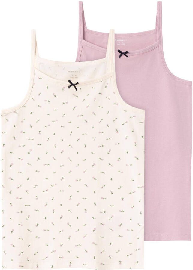 Name it KIDS singlet NKFSTRAP TOP set avn 2 beige lila Hemd Meisjes Stretchkatoen Ronde hals 122 128 - Foto 4