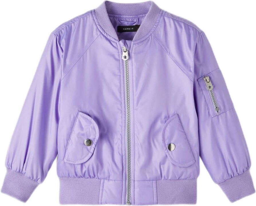 Name it KIDS bomberjack zomer NKFMACASIA lila Jas Paars Meisjes Polyester Ronde hals 116