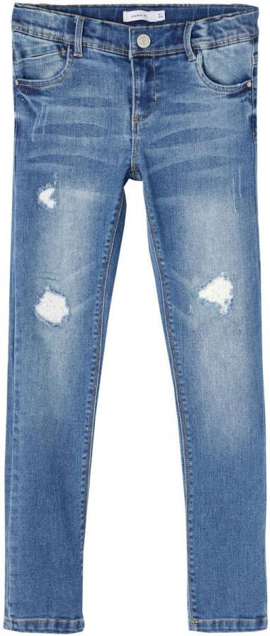 Name it KIDS skinny jeans NKFPOLLY stonewashed Blauw Meisjes Stretchdenim 128