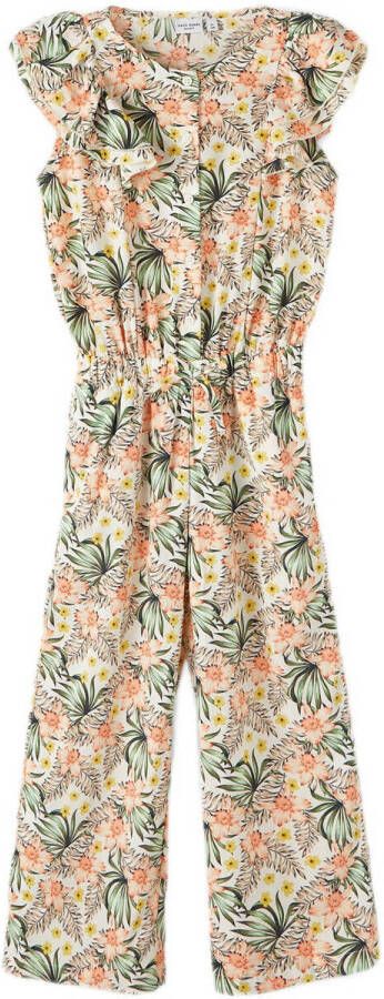 NAME IT KIDS gebloemde jumpsuit NKFVINAYA van gerecycled polyester wit zalm groen