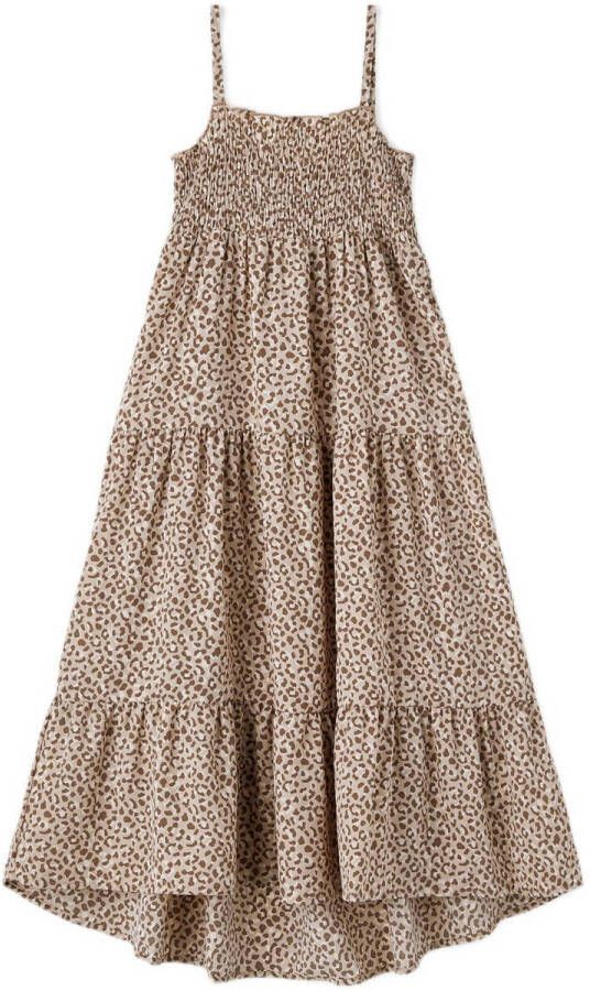 NAME IT KIDS A-lijn jurk NKFVINAYA van gerecycled polyester zand
