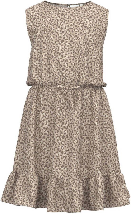 NAME IT KIDS jurk NKFVINAYA SPENCER FFFF van gerecycled polyester zand