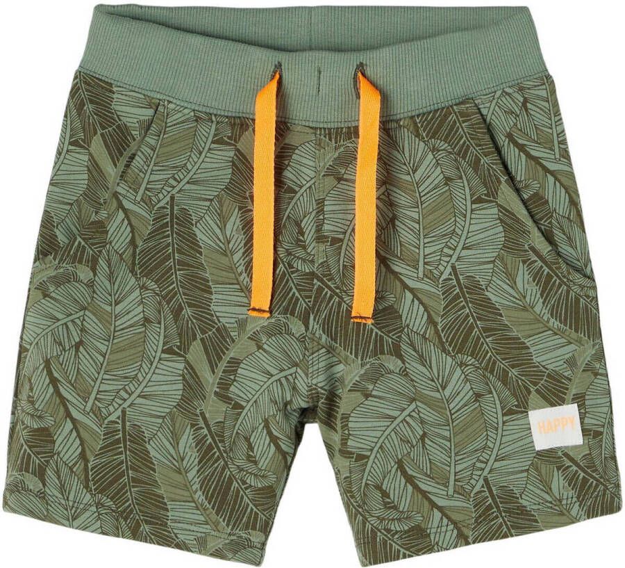 NAME IT MINI regular fit sweatshort NMMFRANK met bladprint groen