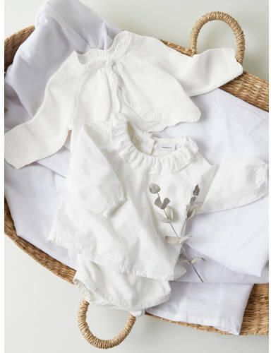 Name it BABY fijngebreid bolero NBFDELLI wit Vest Meisjes Katoen Ronde hals 56