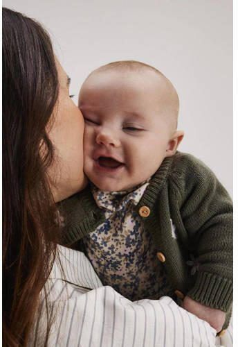 Name it BABY gebloemd vest olijf groen wit roze Meisjes Katoen V-hals 74 - Foto 1