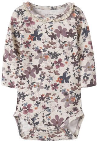 NAME IT BABY gebloemde romper beige roze Meisjes Stretchkatoen Ronde hals