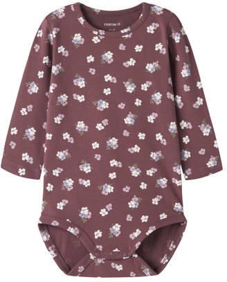 NAME IT BABY gebloemde romper donkerrood Meisjes Stretchkatoen Ronde hals