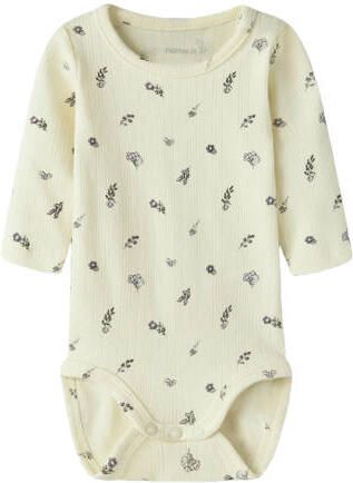 NAME IT BABY gebloemde romper ecru Meisjes Katoen Ronde hals Bloemen