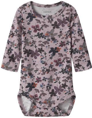NAME IT BABY gebloemde romper lila paars Meisjes Stretchkatoen Ronde hals