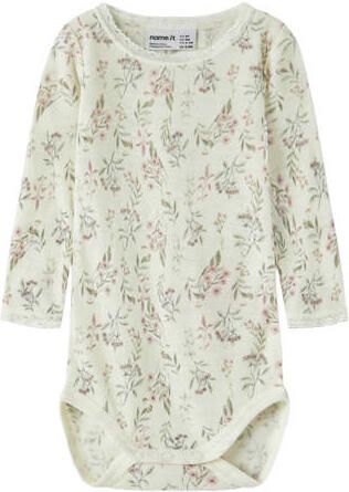 NAME IT BABY gebloemde romper met wol ecru Bloemen