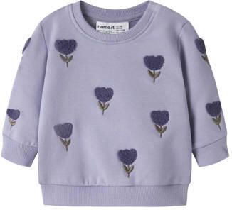 NAME IT BABY gebloemde sweater met borduursels lila Paars All over print