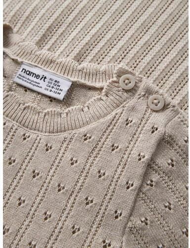 NAME IT BABY gebreide A-lijn jurk beige Meisjes Katoen Ronde hals Effen - Foto 2