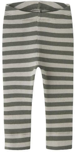 NAME IT BABY gebreide gestreepte legging olijfgroen Broek Stretchkatoen