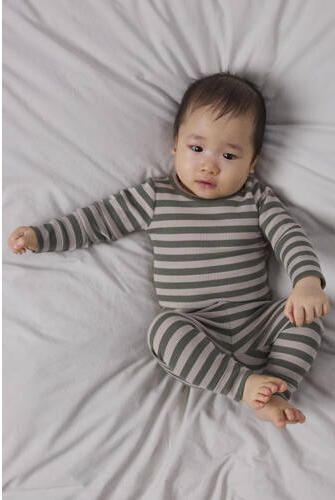 NAME IT BABY gebreide gestreepte legging olijfgroen Broek Stretchkatoen - Foto 3