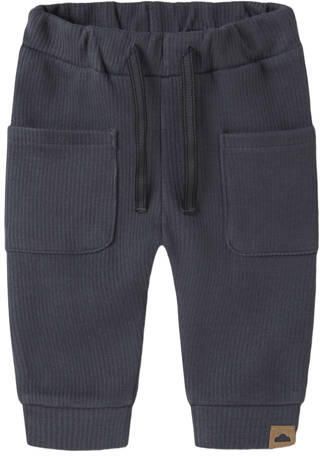 NAME IT BABY gebreide joggingbroek antraciet Grijs Jongens Katoen Effen