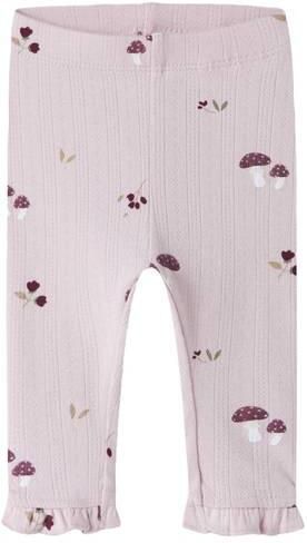 NAME IT BABY gebreide legging met ruches en print lichtroze Meisjes Stretchkatoen