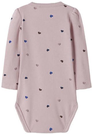 NAME IT BABY gebreide romper met hartjes lila Paars Meisjes Stretchkatoen Ronde hals