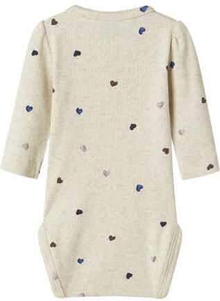 NAME IT BABY gebreide romper met hartjes set van 2 Beige Meisjes Stretchkatoen Ronde hals - Foto 3