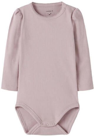 NAME IT BABY gebreide romper met hartjes set van 2 Beige Meisjes Stretchkatoen Ronde hals - Foto 2