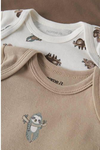 NAME IT BABY gebreide rompers met print (set van 3) Beige Katoen Ronde hals - Foto 2