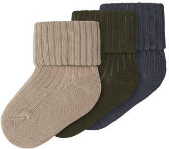 NAME IT BABY gebreide sokken (set van 3) Beige Jongens Stretchkatoen Effen