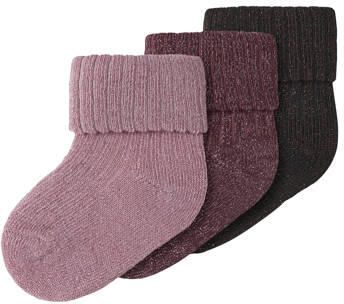 NAME IT BABY gebreide sokken (set van 3) Rood Meisjes Stretchkatoen