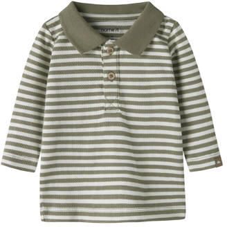 NAME IT BABY gestreepte longsleeve kaki wit Groen Jongens Katoen Polokraag