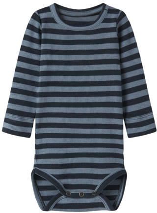 NAME IT BABY gestreepte romper donkerblauw Stretchkatoen Ronde hals