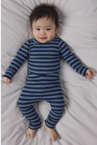 NAME IT BABY gestreepte romper donkerblauw Stretchkatoen Ronde hals - Foto 3