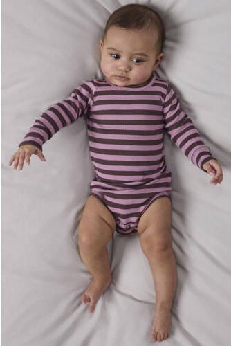 NAME IT BABY gestreepte romper paars Stretchkatoen Ronde hals - Foto 2