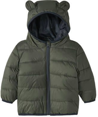 NAME IT BABY gewatteerde winterjas donkergroen Jongens Nylon Capuchon