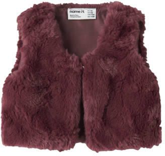 NAME IT BABY imitatiebont gilet donkerrood Effen