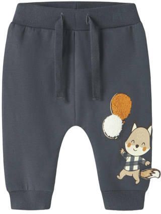 NAME IT BABY joggingbroek met borduursels en print donkerblauw Jongens Sweat
