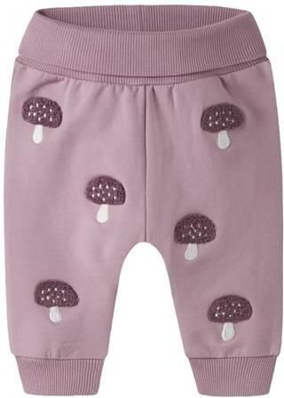 NAME IT BABY joggingbroek met borduursels en print oudroze Meisjes Stretchkatoen