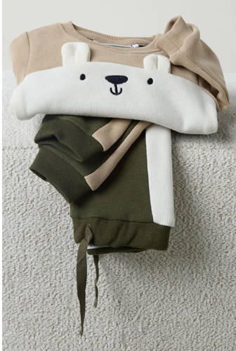 NAME IT BABY joggingbroek olijfgroen beige wit Jongens Sweat Meerkleurig