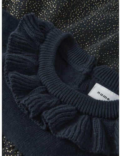 NAME IT BABY jurk met glitter donkerblauw Meisjes Katoen Ronde hals Effen - Foto 2