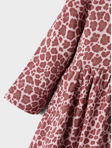 Name it BABY jurk NBFKRINE met panterprint roze Meisjes Viscose Ronde hals 56
