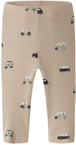 NAME IT BABY katoenen babybroek met print lichtbruin Jongens Stretchkatoen