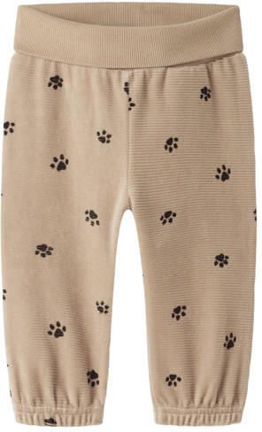 NAME IT BABY katoenen babybroek met print zand Beige All over print