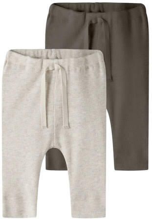 NAME IT BABY katoenen babybroek set van 2 beige Stretchkatoen