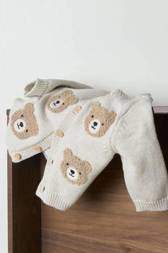 NAME IT BABY katoenen gebreid vest met borduursels en print beige Printopdruk - Foto 2